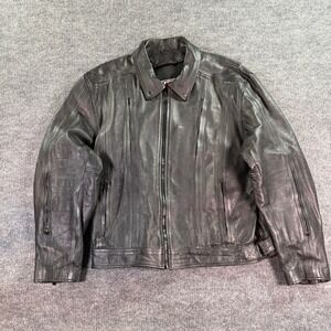 River Road Motorcycle Jacket Mens Large Black Leather Vented Biker Riding Racing